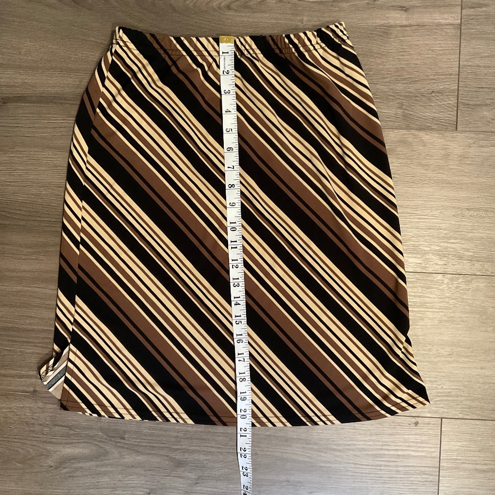 Brown Black Tan Diagonal Striped Knee Length Skirt